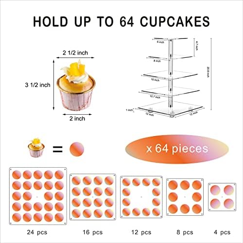 Cupcake Stand, 5-Tier Square Cupcake Holder with LED Light String, Acrylic Cupcake Tower Display-Dessert Tower-Pastry Stand-Cupcake Tier Stand for Wedding, Birthday Party (Colorful Light)… - Image 6