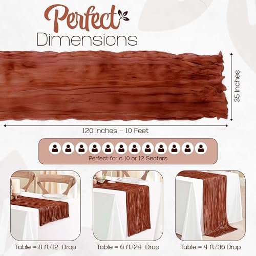 12 Pack Terracotta Cheesecloth Table Runners 10FT Long – 35 x 120 Inch Boho Gauze Table Runners for Engagement, Wedding, Baby Shower & Home Decor – Soft Wrinkled Polyester Fabric - Image 2