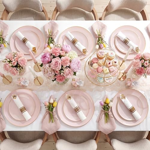 KIRE 350 PCS Pink Disposable Plates - Plastic Dinnerware Set for Wedding - Image 3