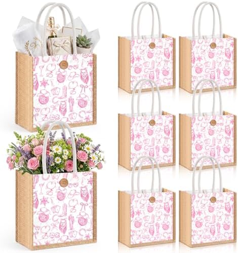 Abbylike 8 Pcs Cowgirl Party Favors Bags Burlap Pink Western Gift Bag Canvas Disco Cowgirl Boot Hat Goodie Tote Bag with Handle Disco Birthday Party Decor for Bridal Shower Bachelorette Rodeo by Abbylike