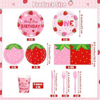 Kochorie 400 Pieces Strawberry Disposable Tableware Sets, Summer Fruit Party Supplies with Strawberry Birthday Party Plates Cups Napkins Cutlery Serves 50 for Berry First Birthday Decorations - Image 2