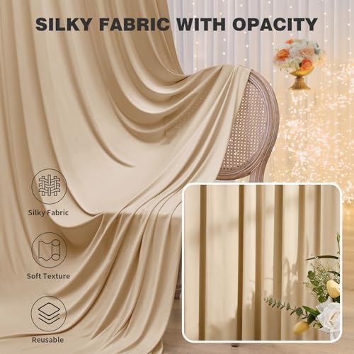 30ftx15ft Champagne Backdrop Curtains for Parties, Wrinkle Free Polyester Photo Backdrop Drapes 6 Panels 15 ft Long Back Drop Cloth for Wedding Birthday Photography Background Party - Image 3