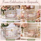 Leinuosen Glass Wedding Card Box with Slot and Lock, Gold Rim - Image 5