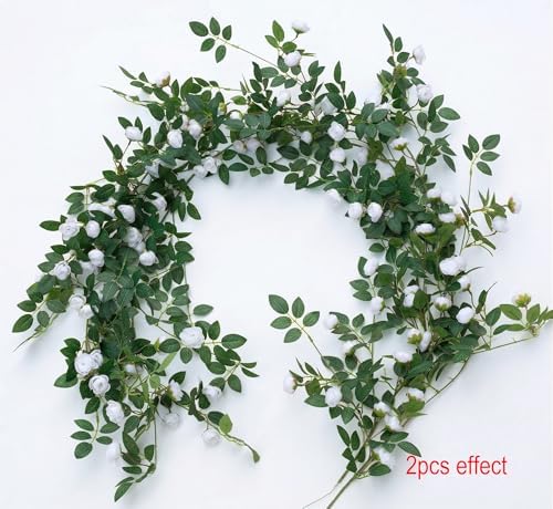 2PCS x 6FT Rose Garland Artificial Flower Vine for Home Decor, White - Image 3