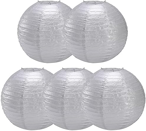 Paper Lanterns Round Paper Lanterns Decorative Ball Lanterns Lamps for Weddings, Birthdays, Parties and Events 16-Inch 5 Packs (Silver) by Unknown