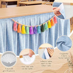 Tingjoo Pastel Blue 9 ft X 30'' Teacher Desk Skirts Linen Textured - Image 4