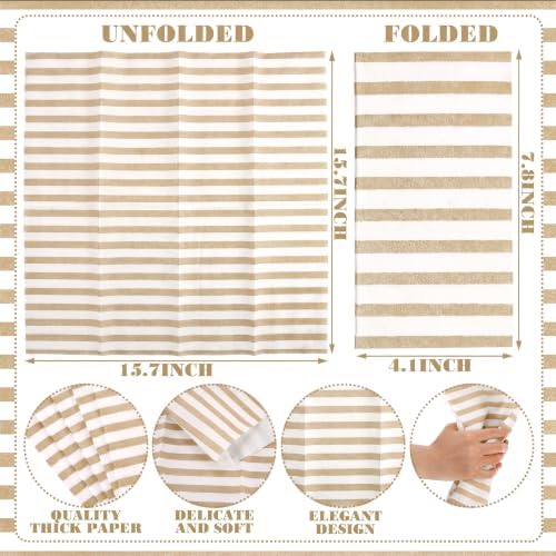 100 Pack Striped Linen-feel Napkins Bulk Striped, Brown - Image 2