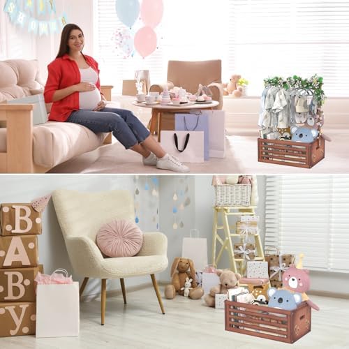 BAMBOOHOMIE Baby Shower Crate Closet, Baby Baskets with Hangers Handle, Baby Crate Box for Baby Shower, Welcome Gift Basket for Newborn Baby, Pregnancy Gift for New Parents (Brown, Large Size) - Image 6