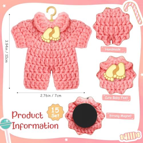 LemonRoad 15 Pcs Baby Shower Favors for Boy or Girl Baby Shower Prizes for Guests Sweater Refrigerator Magnet with Box Coat Hangers Acrylic Feet for Thank You Gifts Gender Reveal Baptism Party(Pink) - Image 2