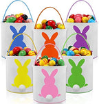 Honeydak 6 PCS Easter Basket for Kids, Cute Bunny Canvas Tote Bucket by Honeydak
