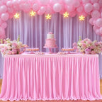 17ft Pink Table Skirt for Rectangle Table Ruffle Table Skirts Desk Skirts Tablecloth Polyester Pleated Fabric Table Skirts Bridal Shower Banquet Wedding Party Table Skirts - Image 3