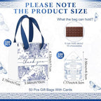 Kolldenn 100 Pack Blue White Chinoiserie Thank You Bags Bulk 4.33x3.94x2.76 Small Floral Paper Bags with Handles and Tags for Wedding Bridal Shower Bachelorette Baby Shower Birthday Party Favors - Image 2