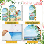 Chunful 3 Pcs Aloha Party Decoration Arch Backdrop Cover Hawaii Holiday Beach Seaside Decor Photo Background 2-Sided Round Top Cute Backdrop Arch Cover for Summer Party Supplies 6 ft/5 ft/4 ft - Image 2