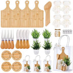 38Pcs Baby Shower Prizes for Game Winners Bamboo Cheese Board Fork Butter Spreaders Coasters Towel Artificial Potted Plant Gift Bag for Baby Shower Bridal Shower Favors (4 Sets, Bamboo Square Shaped) by WishFond