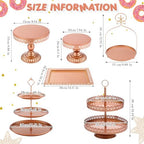 Lallisa 8 Pcs Cake Stands Set Metal Dessert Table Display Tiered Cupcake Holder Candy Donut Fruit Plate Cake Serving Tray with Handle Treats Serving Tower for Wedding Birthday Party(Rose Gold) - Image 3