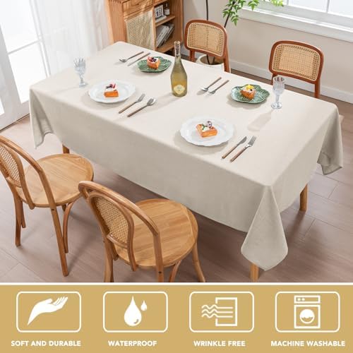 H.VERSAILTEX Linen Table Cloths Rectangle 60 x 120 Inch Premium Tablecloth Spill-Proof Waterproof Table Cover for Dining Buffet Feature Extra Soft and Thick Fabric Wrinkle Free, Natural - Image 5
