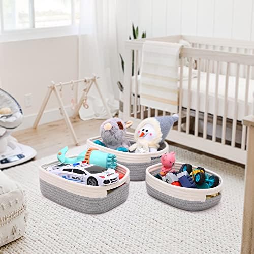7 Piece Cotton Rope Woven Basket Set - Small Basket for Baby Nursery, Pets, Montessori, Dog & Cat Toy Boxes, Bathroom Organization Bins (White/Gray) - Image 7