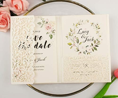 25 sets Vinatge Pearl Ivory Tri Fold Wedding Invitations Cards With Envelopes Inserts for Bridal Shower Birthday 5X7 - Image 5