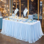 Baby Blue Tablecloth for 8 Foot Rectangle Tables Ruffle Tulle Table Skirt - Image 7