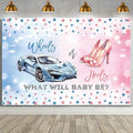MEHOFOND 8x6ft Wheels or Heels Gender Reveal Backdrop Boy or Girl What Will Baby Be Decorations Banner Cars and High Heels Gender Reveal Baby Shower Photography Background Cake Table Supplies by MEHOFOND