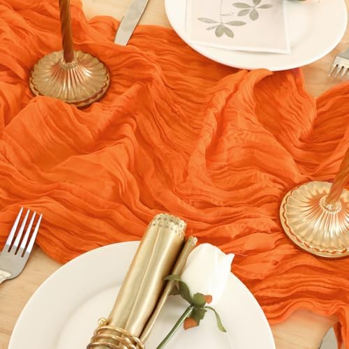 8 Pack Orange Cheesecloth Table Runner 120 Inch Boho Wedding Decor - Image 7