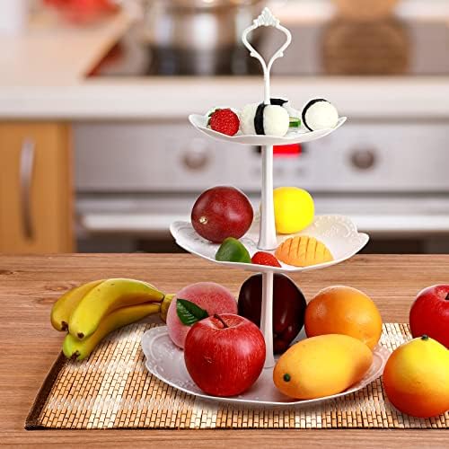 Sawysine 6 Pack 3 Tiered Serving Tray White Plastic Dessert Tower, White - Image 5