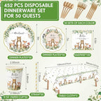 Funnymoom 452 Pcs Woodland Baby Shower Decorations for 50 Guests, Forest Animals Woodland Paper Plates Napkins Cups Tablecloth Cutlery Straws for Neutral Forest Animal Baby Shower Party Supplies - Image 2