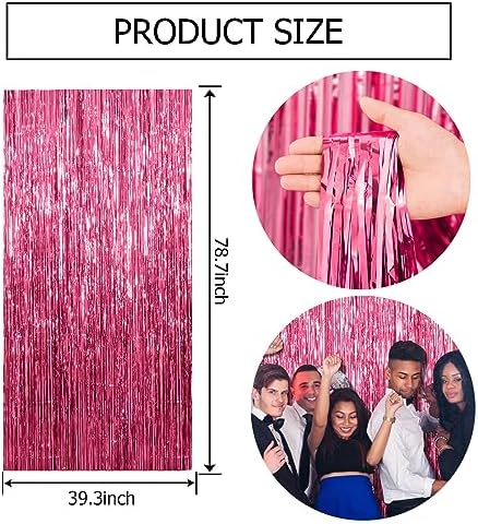 20 Pack Pink Backdrop Decorations - Tinsel Curtain Party Backdrop Foil Fringe Birthday Photo Booth Streamer Backdrop Pink Theme Bachelorette Graduation Decorations - Image 7