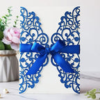Hosmsua 50PCS Laser Cut Wedding Invitation Cards with Bowknot and Envelopes 5.12 x 7.3''Lace Rose invitation for Sweet 16 Bridal Shower Wedding Invite (Royal Blue Glitter) - Image 4
