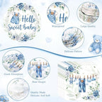 400 Pcs Blue Baby Boys Shower Party Supplies Hello Sweet Boy Floral Themed Disposable Paper Plates Napkins and Cups for It's a Boy Baby Shower Gendal Reavel Birthday Decorations - Image 2