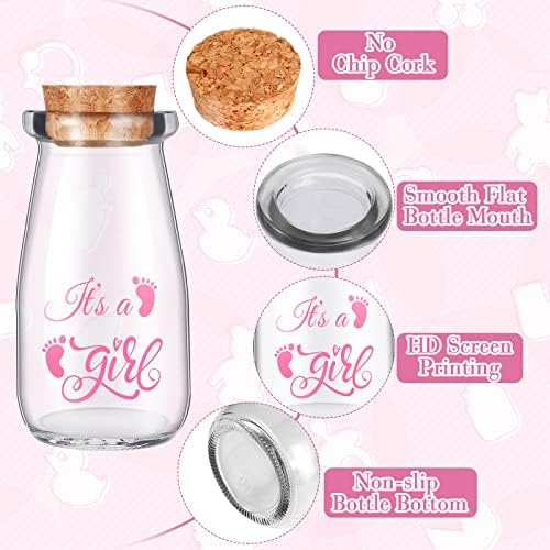 Patelai 24 Packs Baby Shower Favor Milk Jar Vintage Milk Jar for Girls Glass Bottle with Cork Lids It's a Girl Favor Bottles Jars for Decorations Guests Souvenirs Centerpieces(Pink Girl Style) - Image 3