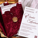 Burgundy Velvet Wedding Invitations, Elegant Flower Laser Cut Invitation with QR Code, Luxury Gold Wax Seals, Customizable Tri Fold Invitations Card (25pcs Blank Invitation) - Image 4