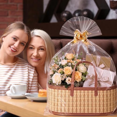 Reallnaive 6 Sets Empty Gift Baskets to Fill Large Bamboo Woven Baskets with Handles 15.8 x 7.9 x 6.3 inch Includes Clear Wrap Bags and Bows for Raffle, Baby Shower, Wedding,Thanksgiving Day - Image 5