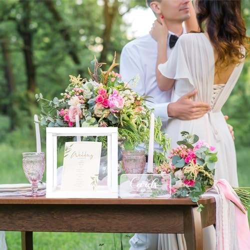 Menkxi Clear Wedding Card Box with Slot 10 x 10 x 8.5 Large Acrylic Card Box for Party Wooden Envelope Holder with Sign for Wedding Quinceanera Birthday Baby Shower Decorations(White,Wood) - Image 6