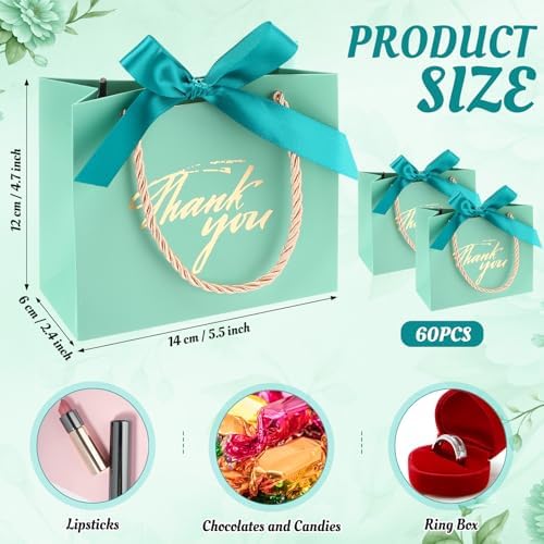 Colarr 60 Pcs Small Thank You Gift Bags with Handles, Turquoise - Image 2