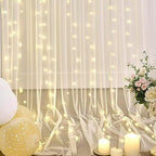 Champagne Sheer Backdrop Curtain with Lights String for Parites Wedding 20×10ft Tulle Backdrop Curtains for Bridal Shower Baby Shower Birthday Party Photo Shoot Decorations(4 Panels 5ft×10ft) - Image 5