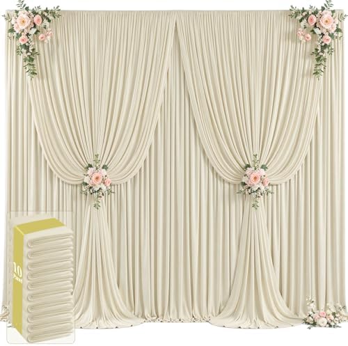 50ft x 12ft Beige Backdrop Curtains Wrinkle Free Backdrop Curtain for Wedding Parties Beige Fabric Backdrops Drapes Back Drop Cloth Bridal Shower Stage Curtains Wedding Decorations for Reception by Tao-GePartyDecorations