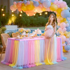 2 Pack Rainbow Tablecloth for 6 Foot Rectangle Tables Tulle Table Skirt - Image 3