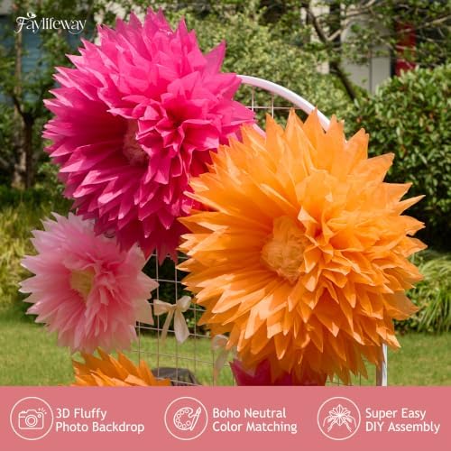 Giant Paper Flower Wall Decor, 9PCS Party Birtyday(Orange&Pink) - Image 7