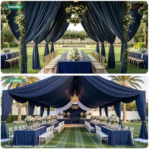 4 Panels 5ft(W) x 20ft(L) Navy Blue Ceiling Drapes for Wedding Parties - Image 4