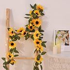 4 Pack Artificial Sunflower Garland Decor with Lights, Sunflower Vines Hanging Flowers Garland with Green Leaves, Fake Yellow Flower Vines Room Wedding Party Decoration(4 Pack) - Image 5
