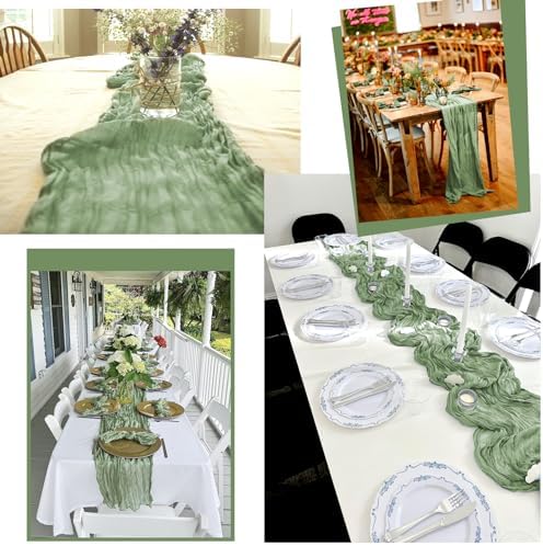24 Pack Sage Green Table Runner 10Ft Cheesecloth Table Runner Rustic Gauze Table Runners Romantic Long Sage Sheer Fabric Cheese Cloth Table Runners for Wedding Party Bridal Baby Shower - Image 5