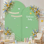 Beige Sage Green Arch Cover 7.2FT 6FT Wedding Arch Backdrop Covers Set of 2 Stretchy Spandex Balloon Arch Backdrop for Birthday Party Decor Baby Bridal Shower Anniversary Banquet Photo Background - Image 6