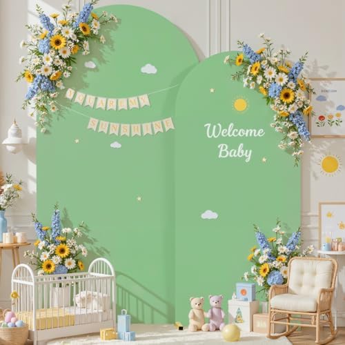 Beige Sage Green Arch Cover 7.2FT 6FT Wedding Arch Backdrop Covers Set of 2 Stretchy Spandex Balloon Arch Backdrop for Birthday Party Decor Baby Bridal Shower Anniversary Banquet Photo Background - Image 6