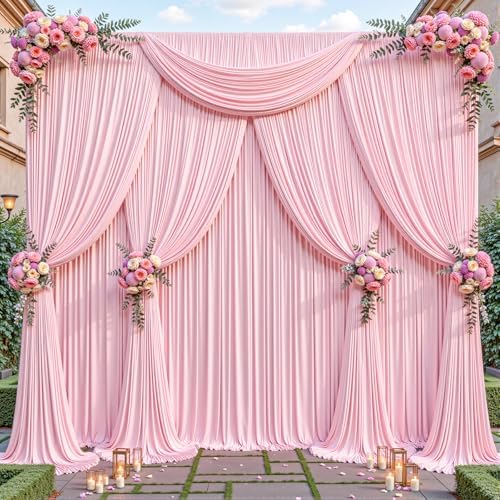 32ftx10ft Wrinkle Free Pink Backdrop Curtain - 10 Feet Photography Backdrop Drapes, Silky Polyester Back Drop Cloth for Wedding Baby Shower Balloon Arch Background - Image 4