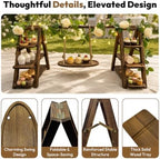 Wooden 3 Tier Cupcake Stand with Swing, Star String Lights & Champagne Flower Vine, Rustic Dessert Table Display Set, Tiered Food Serving Tray for Party, Wedding, Catering Centerpieces - Image 4