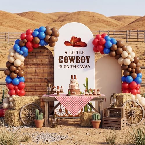 Tingjoo 3 Pcs a Little Cowboy is on The Way Baby Shower Arch Backdrop Cover - Image 6