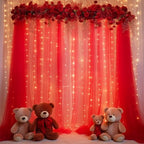 30x10ft Red Tulle Backdrop Curtain with Lights String for Parites, Sheer Backdrop Curtains for Wedding Baby Shower Birthday Party Photo Shoot Decorations - Image 2