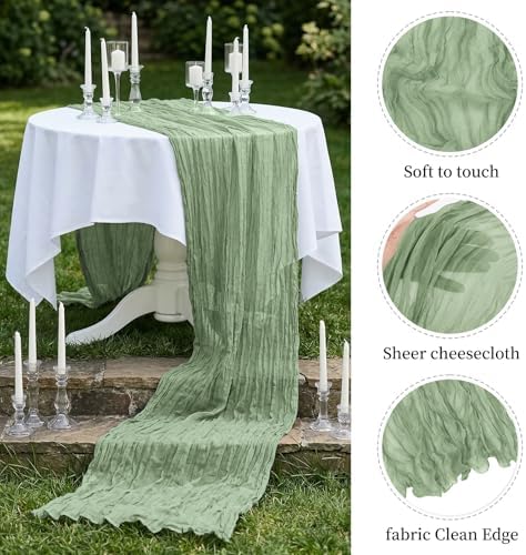 20 Pack Sage Green 17 x 108 Inch Cheesecloth Table Runner - Boho Gauze Sheer Fabric for Wedding Baby Shower Party Home Decor - Image 4