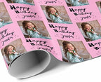 MyPupSocks Personalized Photo Wrapping Paper, Happy Birthday with Name Photo Pink Custom Gift Wrapping Paper with Picture for Teens Women Men Mom Dad Birthday Wedding Anniversary 58x23 5 Rolls - Image 3
